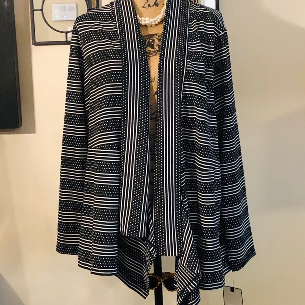 DANA BUCHMAN Stripes & Dots Open Front Cardigan
